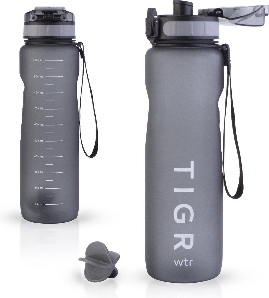 TIGR The Athlete - Drinkfles - Waterfles met Fruit Filter - 1000ml - Grijs - Met Mengbal voor Shakes