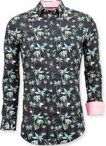 Luxe Casual Heren Overhemden - Digitale Bloemen Print - 3056 - Zwart