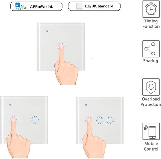 Inbouw WiFi Wandschakelaar Smart Home - 2-kanaals - Wit