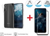 2-In-1 Screenprotector Hoesje  Bescherming Protector Set Geschikt Voor Honor 20 - Full Cover 3D Edge Tempered Glass Screen Protector Met Siliconen Back Bescherm Hoes Cover Case - Doorzichtig 