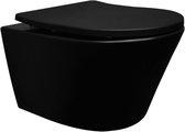 Saqu Sky 2.0 Randloos Hangtoilet - met Slimseat Toiletbril met Quickrelease - Mat Zwart - WC Pot - Toiletpot - Hangend Toilet