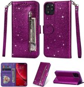 iPhone 11 Glitter Bookcase hoesje Portemonnee met rits  - Paars