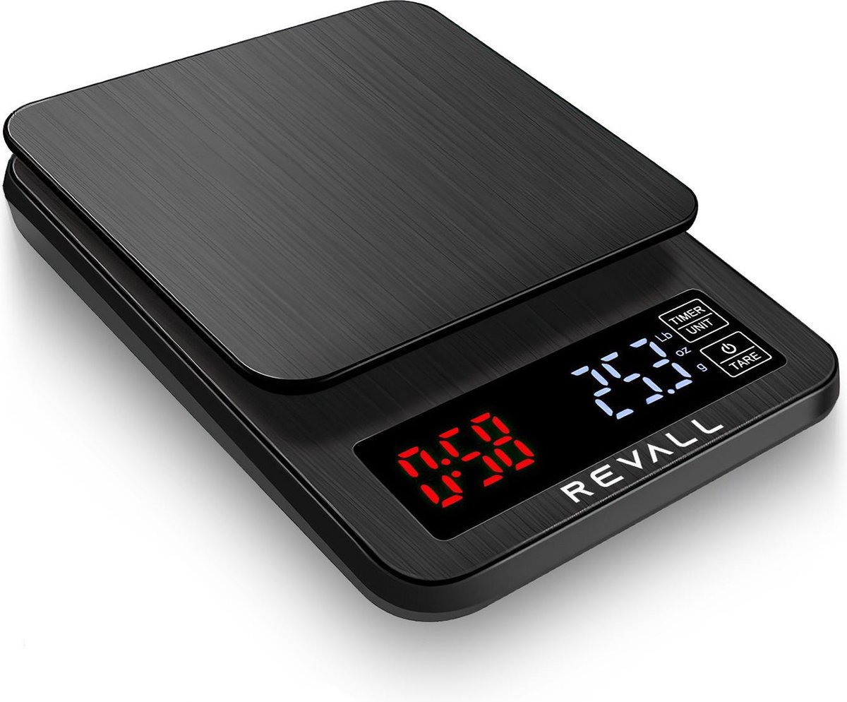 REVALL Digitale Precisie Keukenweegschaal - 0,5g tot 3kg - Inclusief batterijen - Zwart - REVALL