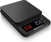 REVALL Digitale Precisie Keukenweegschaal - 0,5g tot 3kg - Inclusief batterijen - Zwart