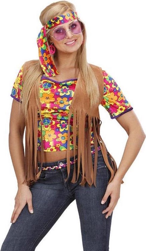 WIDMANN - Bruin hippie vest met franjes en hoofdband voor vrouwen - Medium  | bol.com