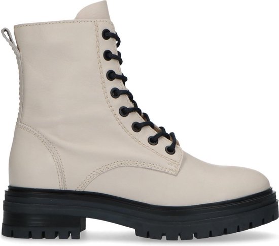 | Manfield Dames Beige veterlaarsjes met zwarte Enkel veterlaarsjes met hak | Grote maten enkellaarsjes met