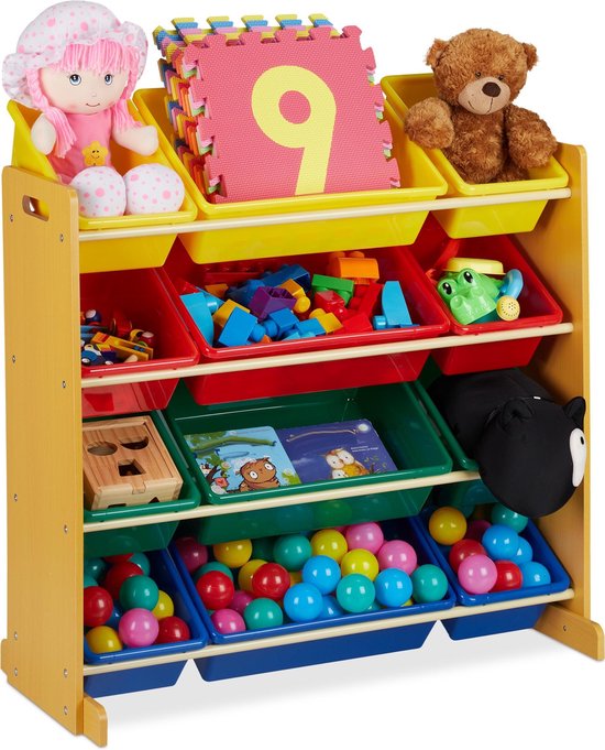 Relaxdays speelgoedkast met bakken - kinderkast 12 opbergboxen - opbergkast  speelgoed | bol.com
