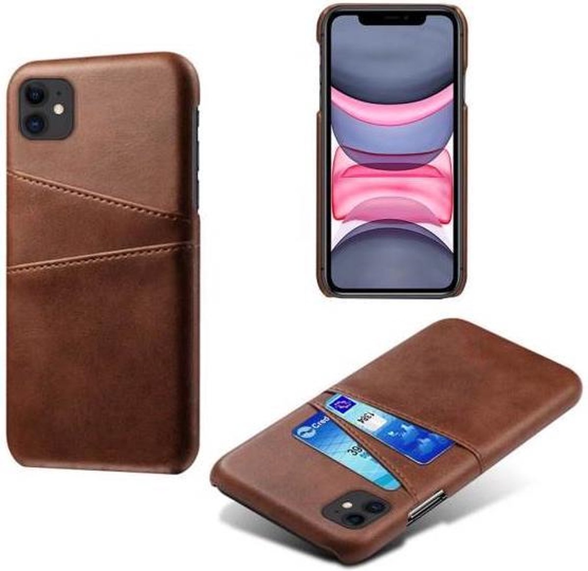 Hybride Back Cover met 2 Opbergvakjes voor iPhone 11 _ Donkerbruin