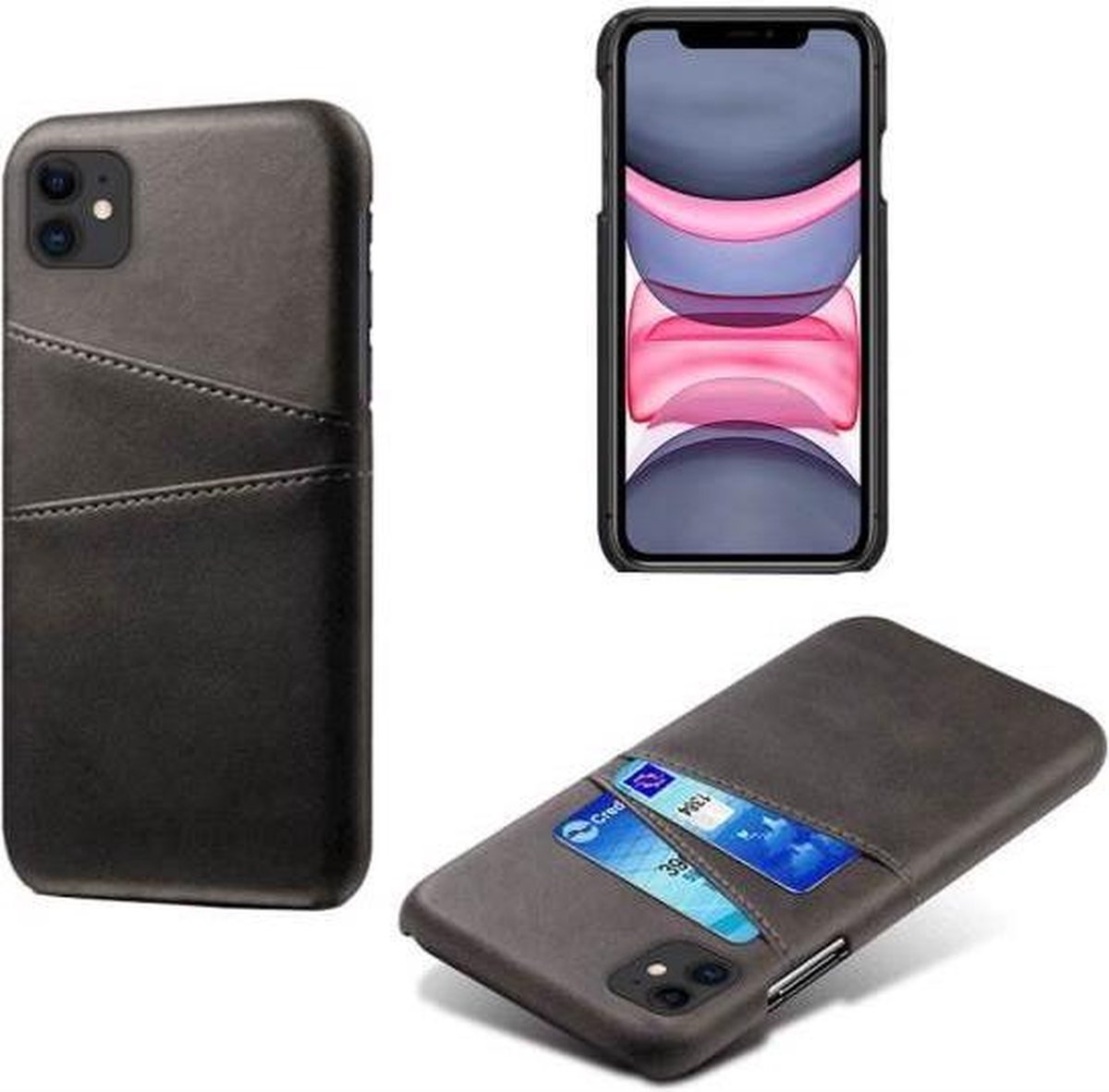 Hybride Back Cover met 2 Opbergvakjes voor iPhone 11 _ Zwart