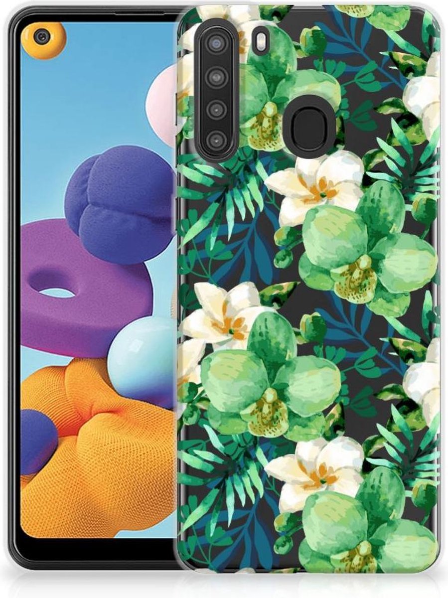 Samsung Galaxy A21 TPU Case Orchidee Groen