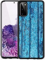 Telefoonhoesje Geschikt voor Samsung Galaxy S20 Backcase Siliconen Hoesje met Zwarte rand Wood Blue