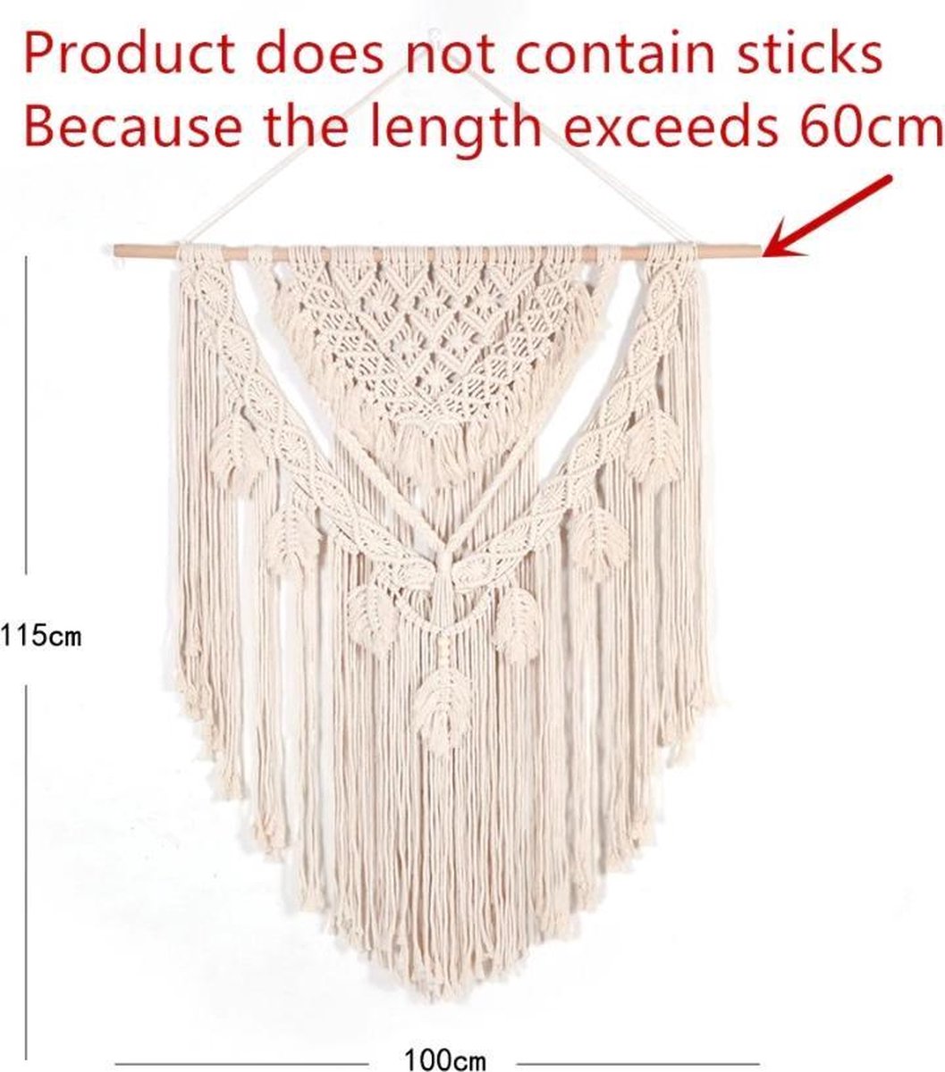 ZNKZJ Macramé wandtapijt boho chique wanddecoratie handgemaakt geweven natuurlijk katoenen touw wandtapijt elegante kwastjes franje woondecoratie beige - 65 x 80 cm