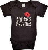 Zwarte romper met "Tante's lieveling" - maat 68 - babyshower, zwanger, cadeautje, kraamcadeau, grappig, geschenk, baby, tekst, bodieke