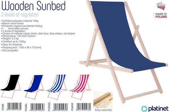 Inklapbare strandstoel - 3-standen - Houten frame met stoffen bekleding - 4 kleuren — afbeelding 4