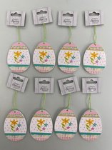 Decoratieve paashangers van hout (eieren) - set van 8 stuks (bloemen patroon)