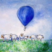 Schilderij: Wol in de wolken   30 x 30  ( baby's - kinderen - volwassenen  - schapen -schilderij - kunst - art - wanddecoratie - decoratief - verjaardagen - kraamcadeau -blauw  -ba