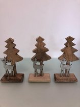 kerstboom hout decoratie - set van 3 stuks