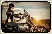 Wandbord - Motor Bike Girl By Sunset
