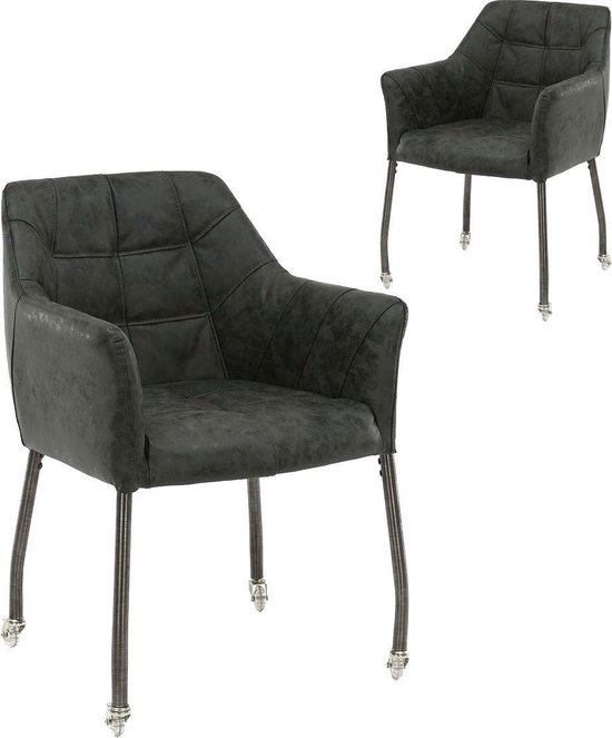Oplossen Is envelop set van 2 design stoelen met wieltjes uit PU-stof zwart en roestvrijstalen  frame | bol.com