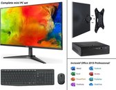 Mini PC met 24 inch monitor, draadloze muis en toetsenbord - Geluidloos - Intel Quad Core CPU - incl. Win10 Pro, virusbeveiliging en Office 2019 Pro (verloopt niet, geen abonnement