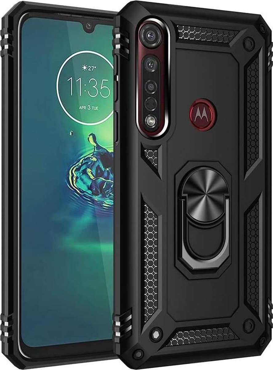 Hoesje Geschikt voor: Motorola Moto G8 Play / One Macro Rugged Ring Armor schokbestendige zwart
