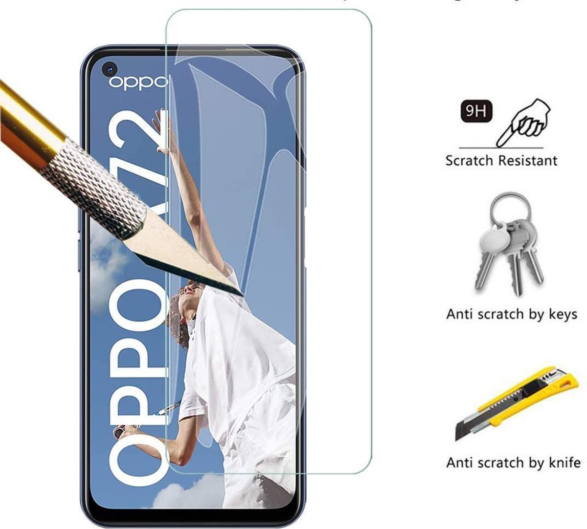 Screenprotector geschikt voor OPPO A72 Screenprotector - Tempered Glass - Anti Burst - Anti Shock screen protector - Perfect fit - EPICMOBILE