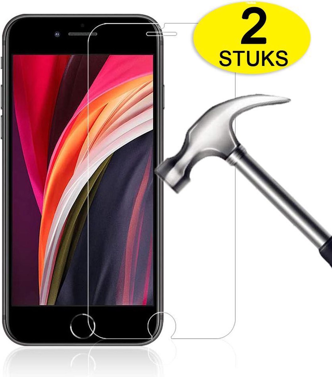 Screenprotector geschikt voor iPhone SE 2020 Screenprotector 2X - Tempered Glass - Anti Shock screen protector - 2PACK voordeelpack - EPICMOBILE