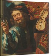 Een vrolijke vioolspeler, Gerard van Honthorst - Foto op Canvas - 100 x 100 cm