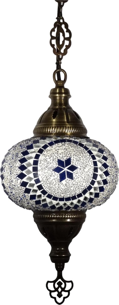 Harani Oosterse mozaïek hanglamp (Turkse lamp) ø 16 cm wit blauw