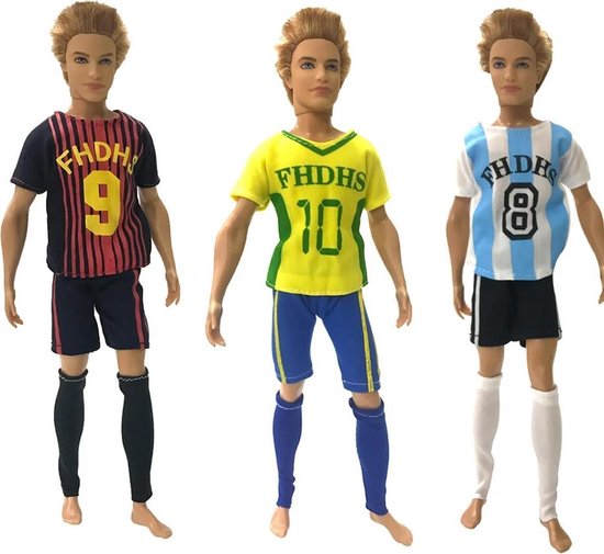Poppenkleertjes - Geschikt voor Ken van Barbie - Set van 3 outfits - Voetbal  - Kleding... | bol.com