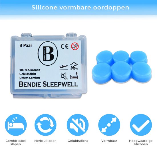 Bendie Premium Siliconen Vormbare Oordoppen - Slapen - Tegen Geluidsoverlast en Snurken - Gehoorbescherming - 6 Stuks