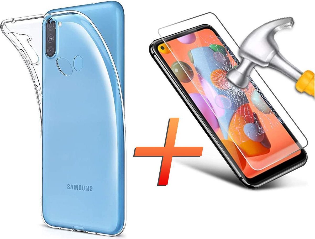 Samsung Galaxy A11 Hoesje Transparant Siliconen Case met 1X Screenprotector - Tempered Glass - Epicmobile