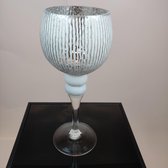 Windlicht op voet Glas 30 cm Zilver Wit Landelijk Brocant