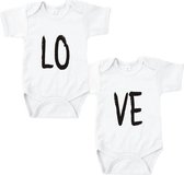 Rompertjes baby met tekst - LOVE (tweeling) - Romper wit - Maat 62/68