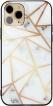 Apple iPhone 11 Pro Marble - Wit / Or - TPU + Glas Trempé