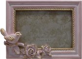 Clayre & Eef Fotolijst 20*3*14 cm / 15*10 cm Roze Kunststof, Glas Rechthoek Vogel op tak Fotokader Wissellijst Foto Frame