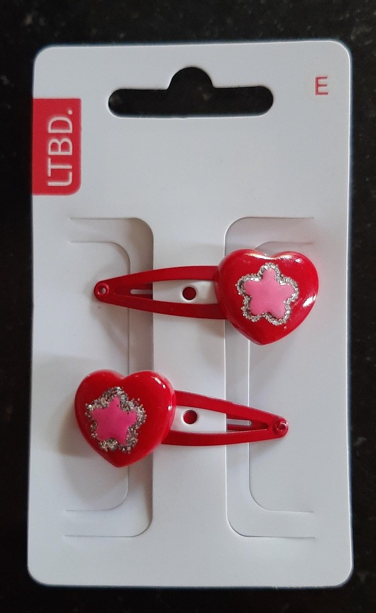 LTBD haaraccessoires - 2 rode clic clac speldjes - meisje - rood met roze glitter ster - 2 haarspeldjes