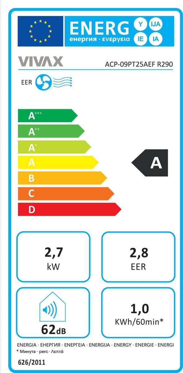 Afbeelding 2 van VIVAX ACP09PT25AEF Mobiele airconditioner 2500 watt - 8500