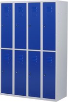 Lockerkast metaal met slot - 8 deurs 4 delig - Grijs/blauw - 180x120x50 cm - LKP-1008
