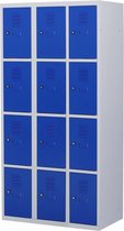 Lockerkast metaal met slot - 12 deurs 3 delig - Grijs/blauw - 180x90x50 cm - LKP-1015