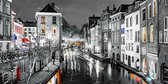 JJ-Art (Glas) | De Oudegracht, Oude gracht in Utrecht in zwart wit, Nederland in schilderij look | stad, modern, sfeer | Foto-schilderij-glasschilderij-acrylglas-acrylaat-wanddecoratie | KIES