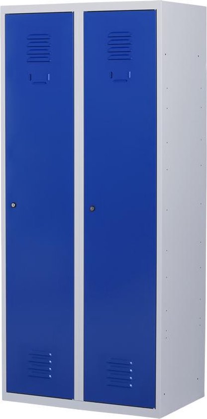 Lockerkast metaal met slot - 2 deurs 2 delig - Grijs/blauw - 180x80x50 cm - LKP-1052