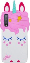 ADEL Siliconen Back Cover Softcase Hoesje voor Samsung Galaxy A7 (2018) - Eenhoorn Wit