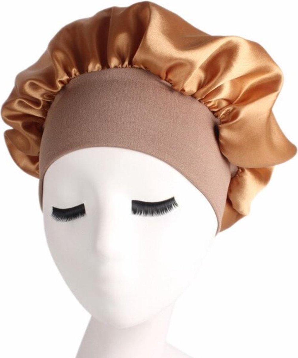 Bonnet Satijn - Polyester XL|Slaapmuts Satijn|Hoofddeksel|Unisex|Elastisch|Cabantis|Bruin (creme)