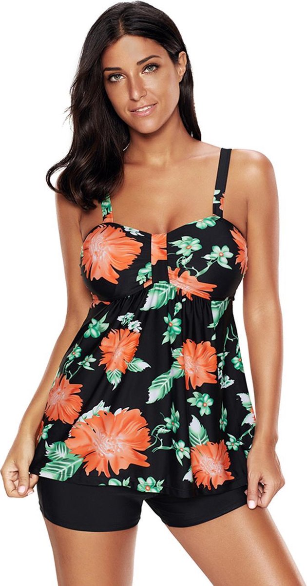 Tankini Dames 2Delig Oranje Bloemenprint Maat XXL 'Thareem'