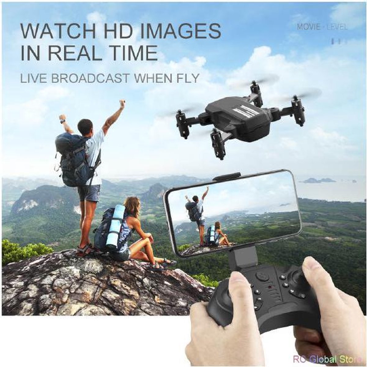 Mini Drone 4K HD Camera -Foto-Video-WiFi- 2 accu's -met 6 assige gyroscoop inklapbaar en opbergtas