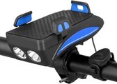 Telefoonhouder fiets met powerbank en fietslamp | 400 Lumen| Powerbank 4000 mah | Fietsbel 130dB - Telefoonhouder 4 - 6.3 Inch - Blauw