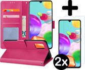 Samsung Galaxy A41 Hoesje Book Case Donker Roze Met 2x Screenprotector