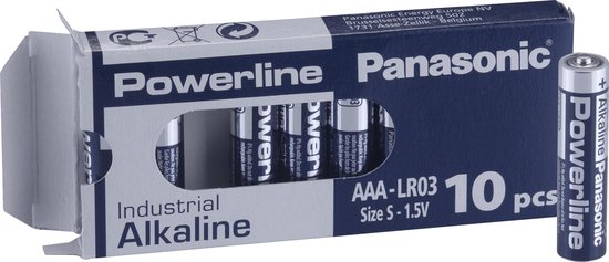 10 stuks AAA Panasonic Powerline Industrial Alkaline -1.5 volt, LR03AD