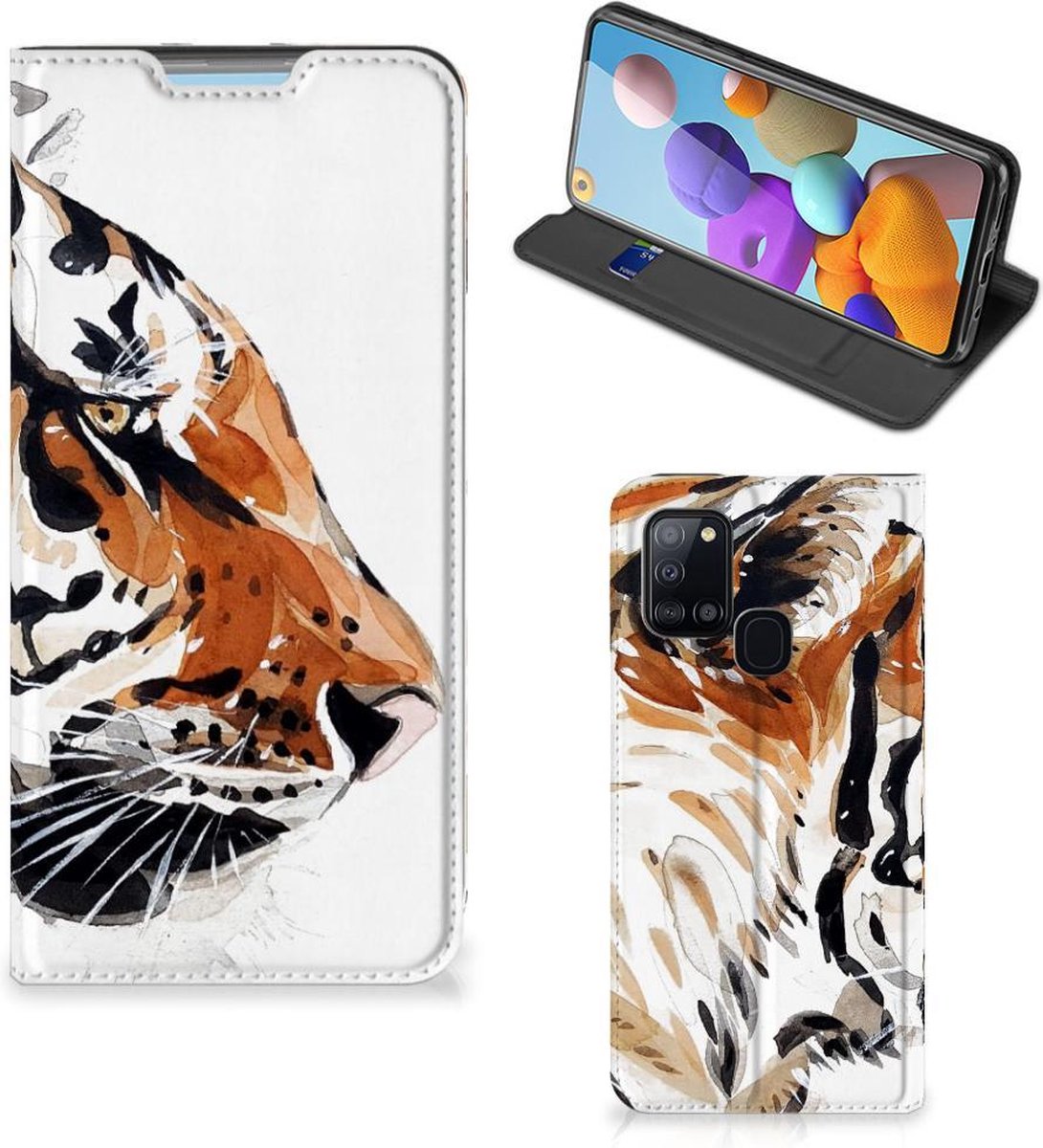Bookcase Samsung Galaxy A21s Watercolor Tiger